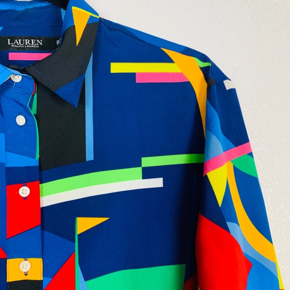 Lauren Ralph Lauren Black Label Women Shirt Size XS ButtonTop Geometric Nautical - Picture 7 of 14
